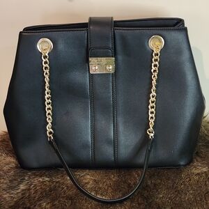 Marc New York Black Purse Handbag Chain & Leather Top Handles Large Gold Tone